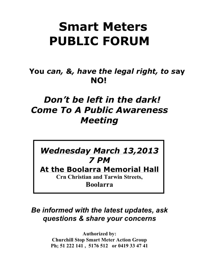 Boolara Smart Meter Meeting March 13th, 2013